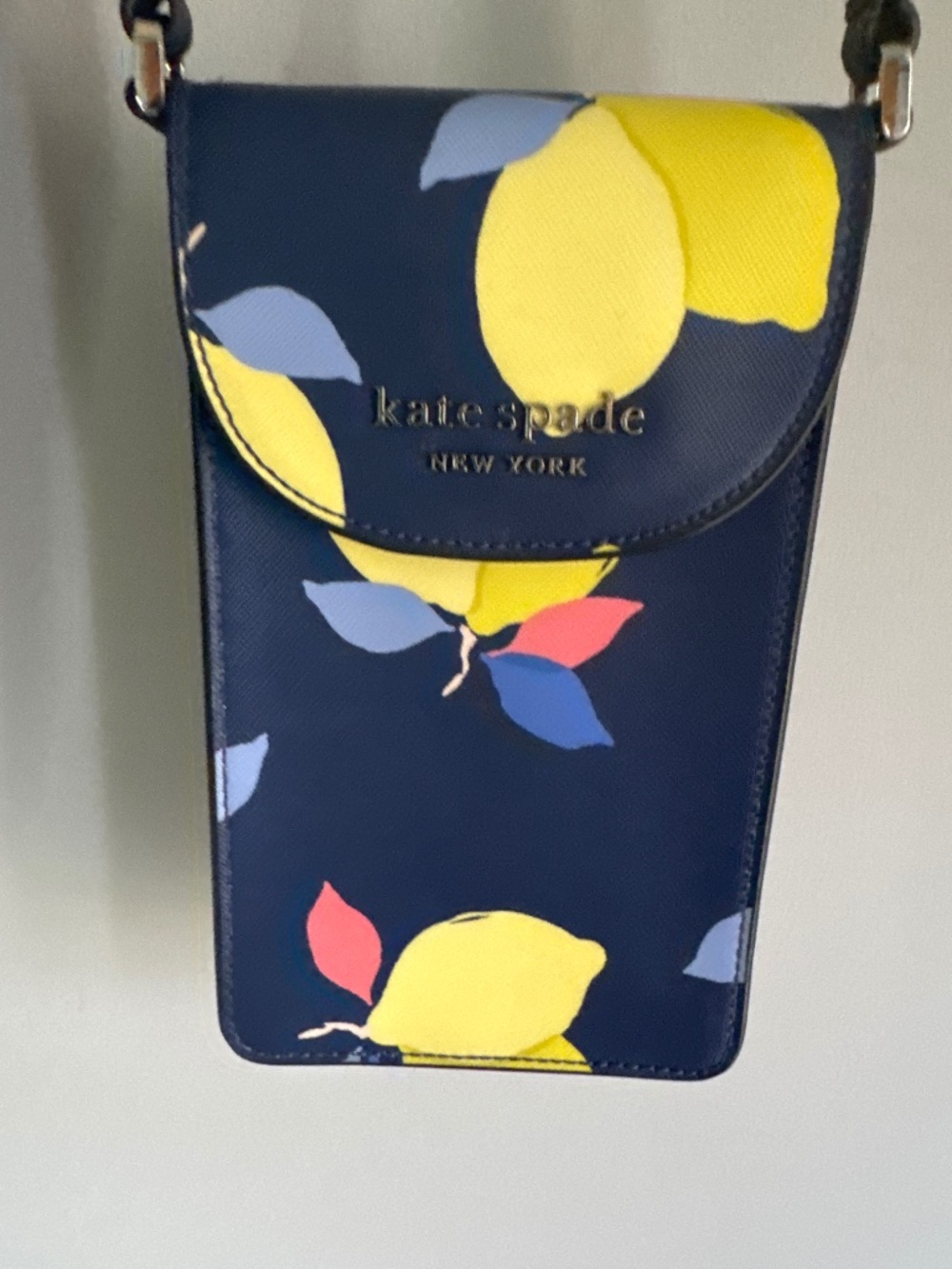 Kate Spade Cameron Lemon Zest Flap Phone Crossbody Saffiano Navy Blue